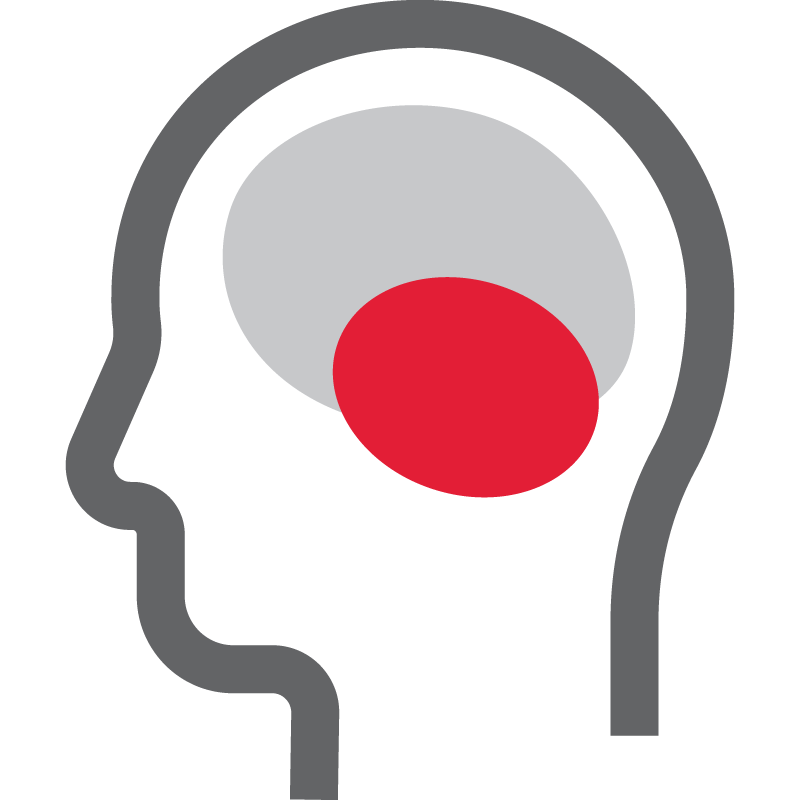 icon of a head with a red oval inside of it.